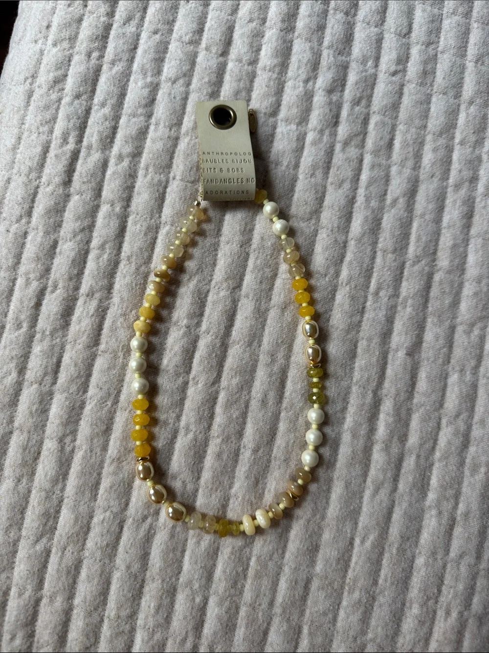 Anthropologie Yellow, Pearl & Gold Beaded Necklace